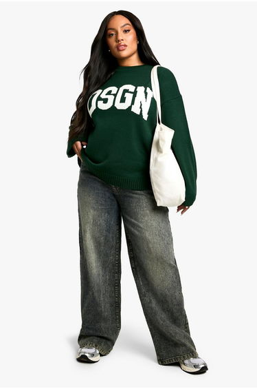 Plus DSGN Crew Neck Knitted Jumper - bottle green