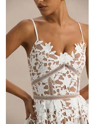 Zuri | White Lace Sweetheart Midi Dress With Cami Straps - 2