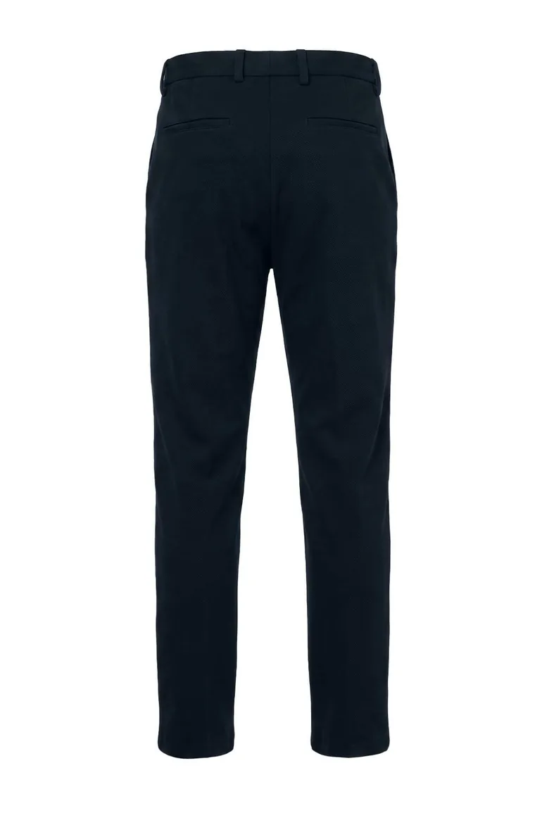 Navy Blue Cotton Chino Pocket Lycra Straight Pipe Leg Knitted Men's Trousers - 3