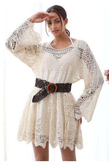 Wooden Buckle Bead Decor Woven Belt in Brown