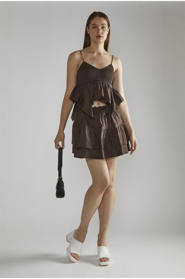 Brown Tiered Frill Cami Top