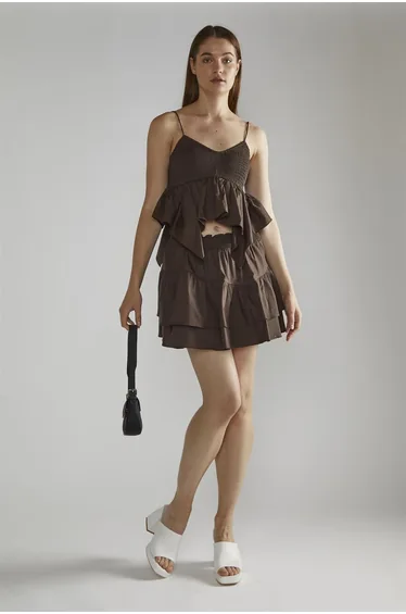 Brown Tiered Frill Cami Top