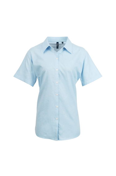 Premier Womens/Ladies Signature Oxford Short Sleeve Work Shirt - Light Blue