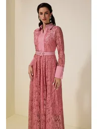 فستان جاردان فو قميص زهري ماكسي على شكل حرف A بأكمام طويلة - 3