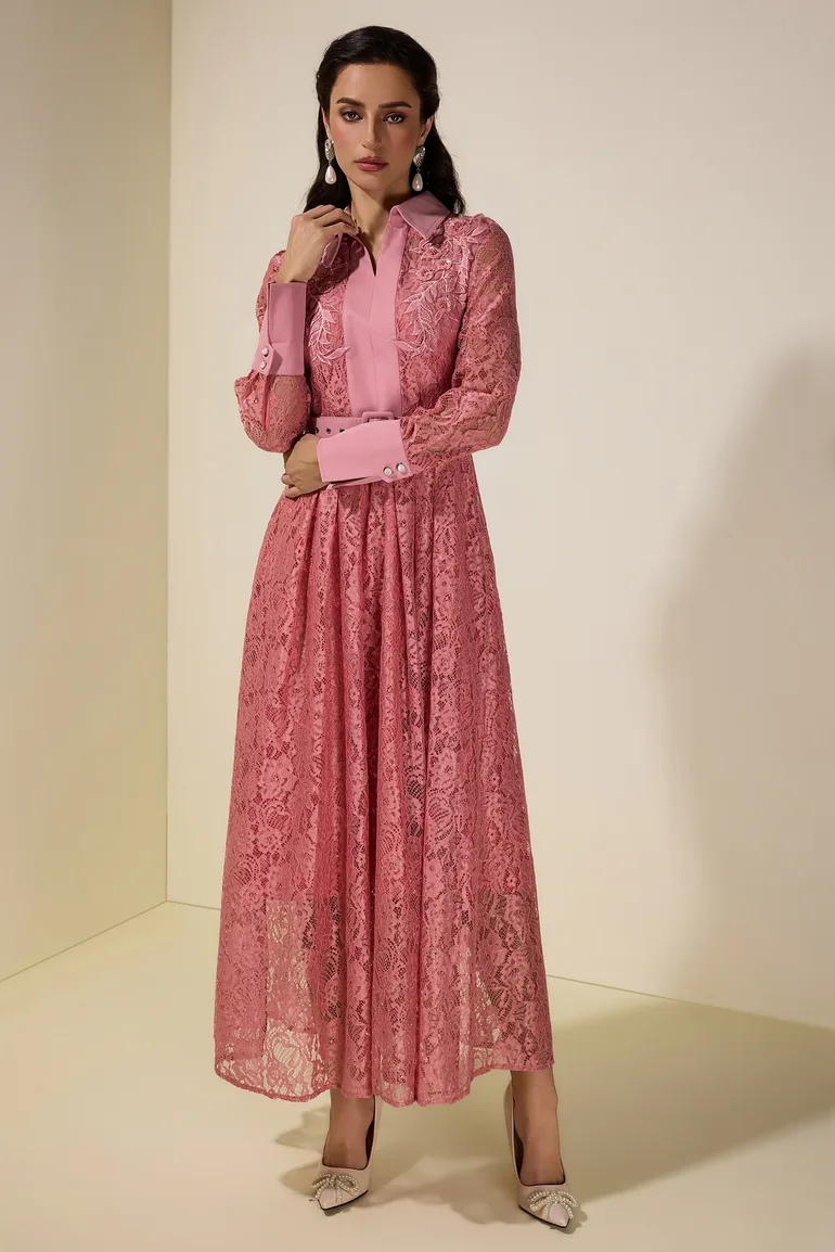 فستان جاردان فو قميص زهري ماكسي على شكل حرف A بأكمام طويلة - 5