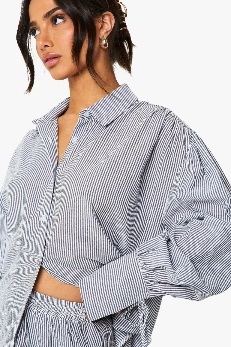 Petite Balloon Sleeve Stripe Shirt And Shorts Set - 3