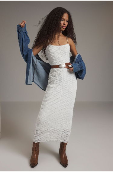 White Lace Bodycone/Fits Body Strappy Midaxi Knit Dress