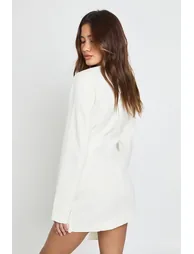 Gold Trim Wrap Detail Tailored Mini Dress - ivory - 2