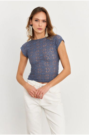 Indigo Women's Blouse - Open Back Lace