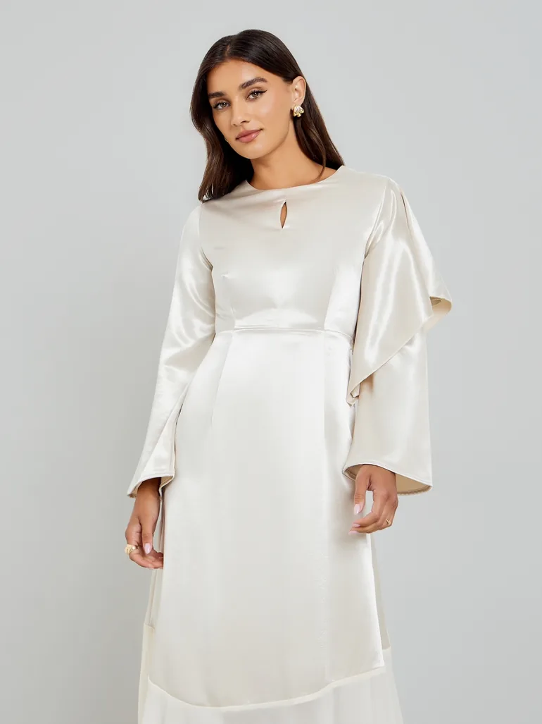 floor length silk dress Women's Nara Sheath Back Slit Silk Blend Floor Length Dress XS/S/M/L/XL/Customize Cream MEAN BLVD Cream / M