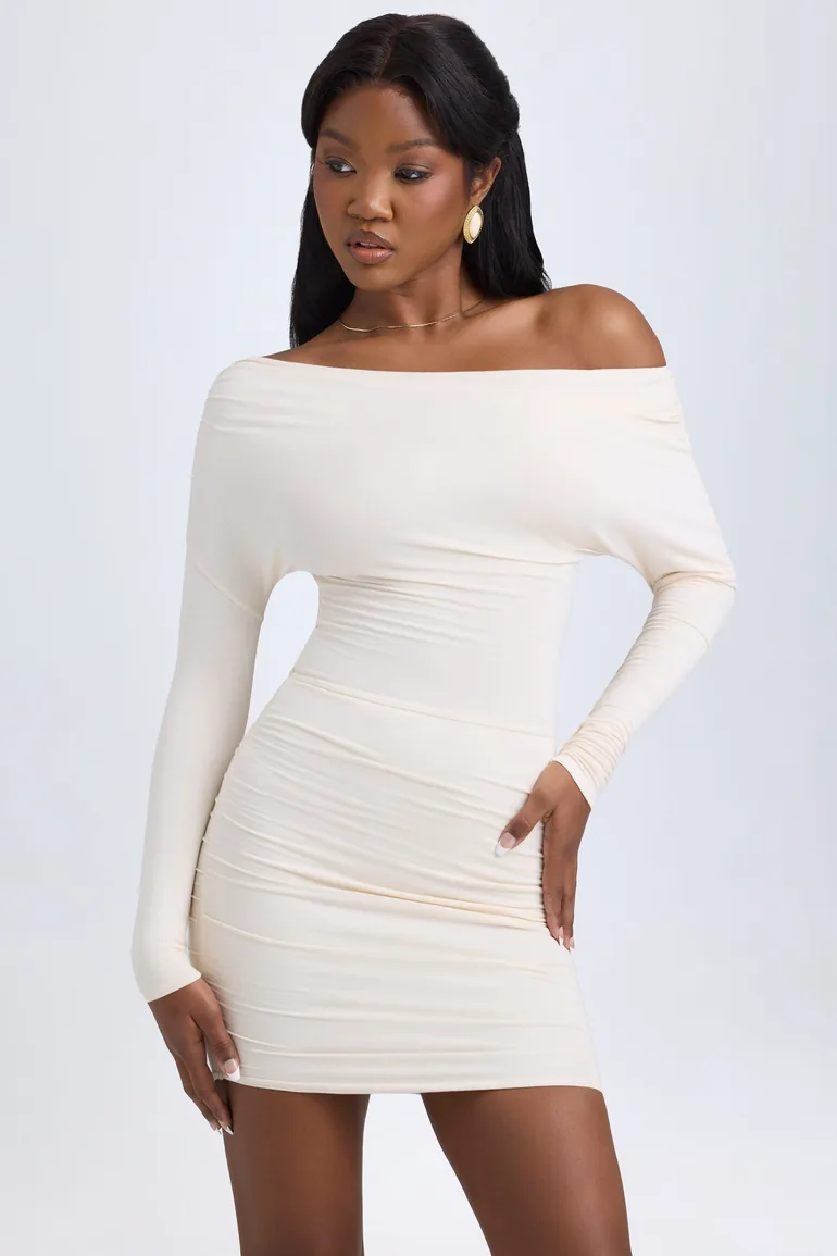 white off shoulder ruched dress Off-Shoulder Ruched Dress Set L
