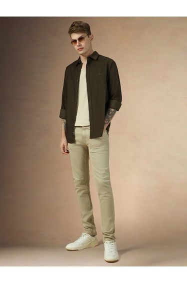 Solid Relaxed Fit Spread Collar Shirt with Pocket