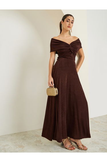Women Off Shoulder Knit Top and Maxi Skirt Co-Ords
