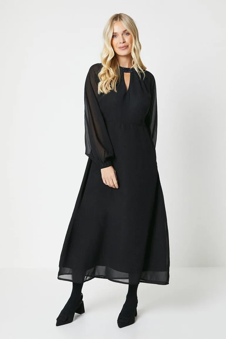 Petite Embellished Neckline Midi Dress