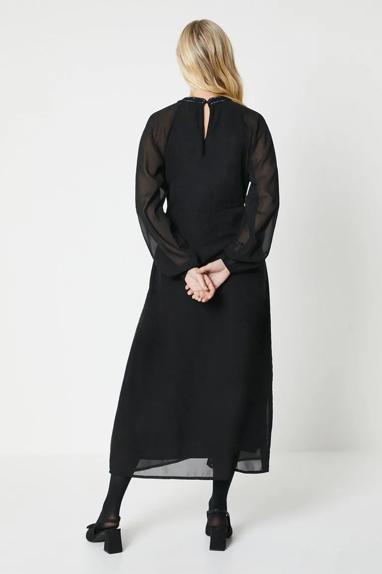 Petite Embellished Neckline Midi Dress - 1