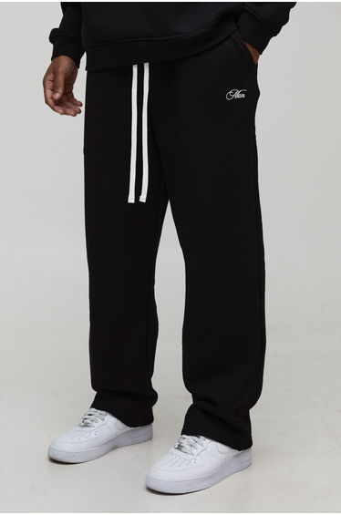 Baggy Man Script Drop Crotch Joggers - black
