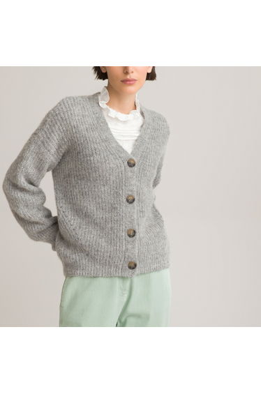 Alpaca Mix Buttoned Cardigan with V-Neck