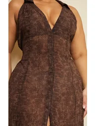 Plus Chocolate Croc Print Chiffon Maxi Dress - 3