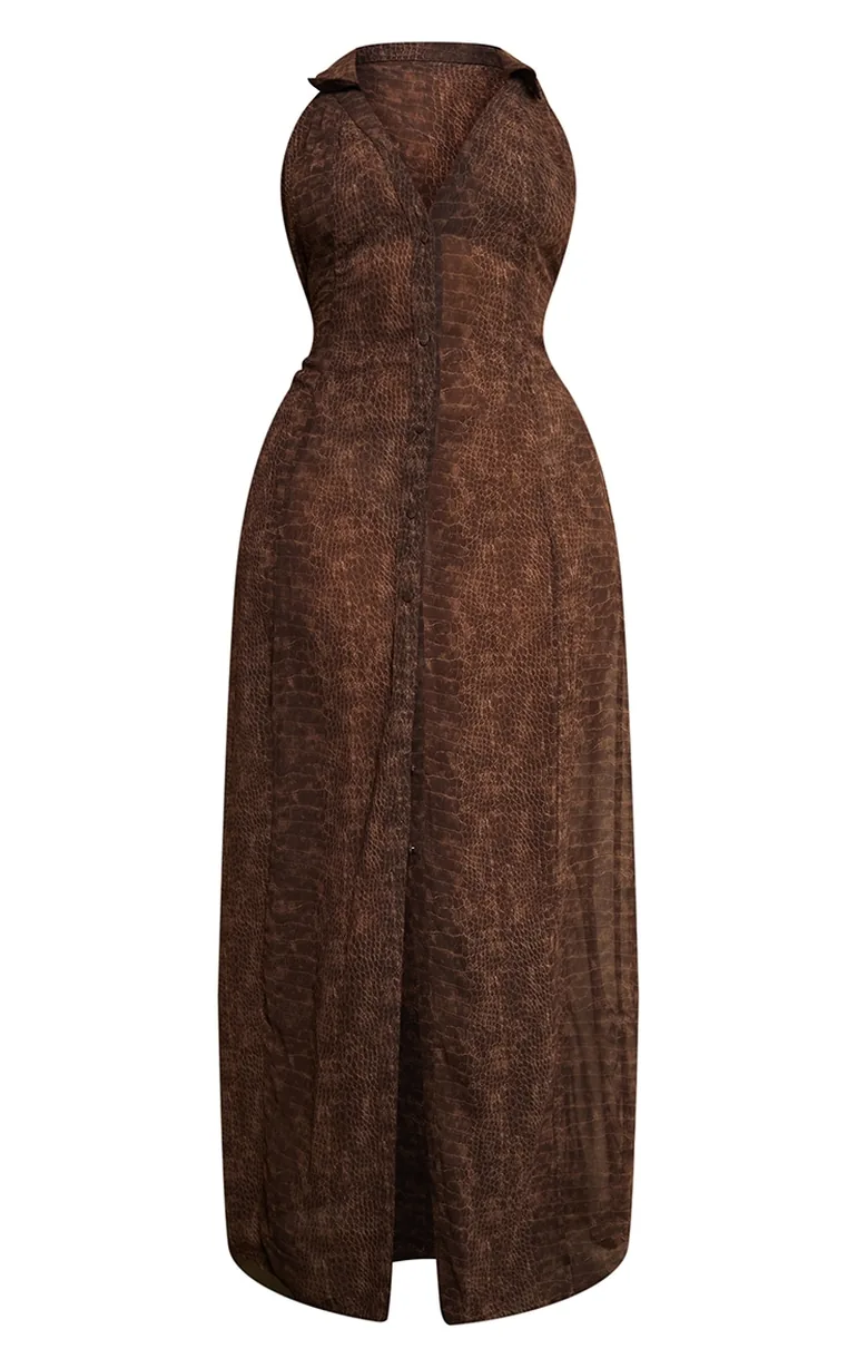 Plus Chocolate Croc Print Chiffon Maxi Dress - 4