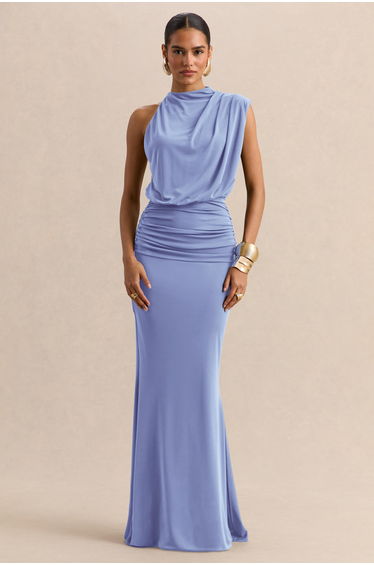 Umaira | Powder Blue High-Neck Maxi Dress