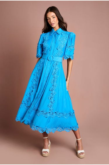 Lace Panelled Belted Shirt Dress
