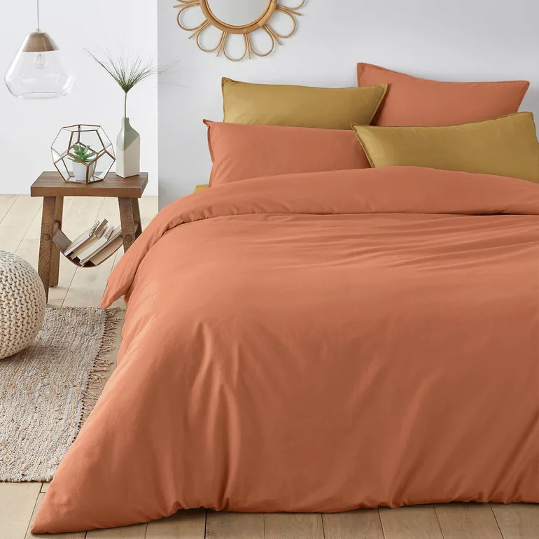 شرشف سرير قطن مغسول سادة بحواف مطاطية - 1