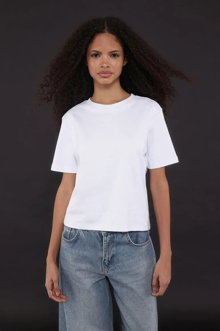 Ecru Tok Fabric Crew Neck Short Sleeve Regular Cut Knitted T-Shirt - 6
