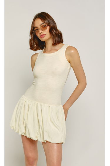 Cream 2 In 1 Puffball Mini Dress