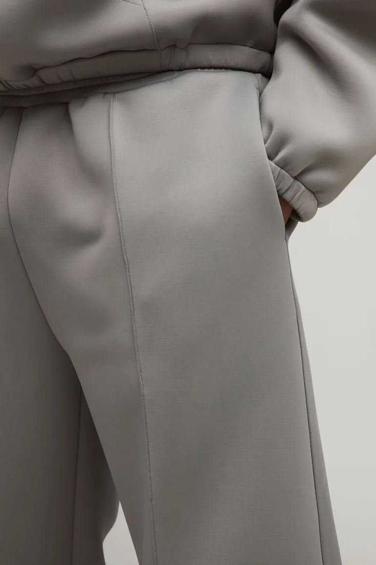 بنطلون رياضي بأرجل بقصة إسطوانية بطيات أمامية لون رمادي - للمقاسات الكبيرة - 2