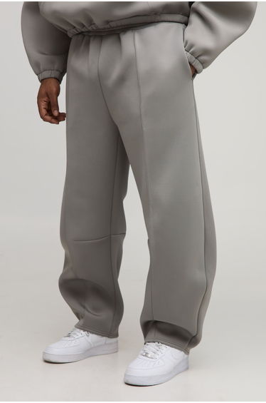 Plus Barrel Leg Pleat Front Bonded Scuba Joggers - charcoal