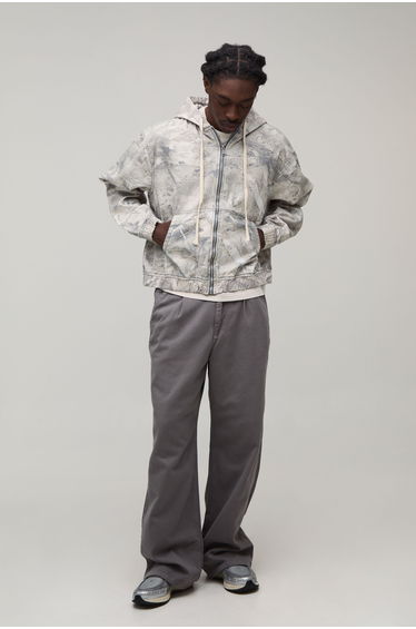 Wide Fit Half & Half Waistband Washed Twill Trouser - slate grey