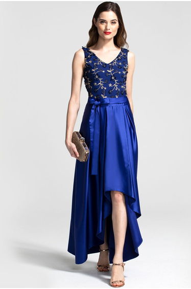 V Neck Maxi Dress with Silky High Low Skirt