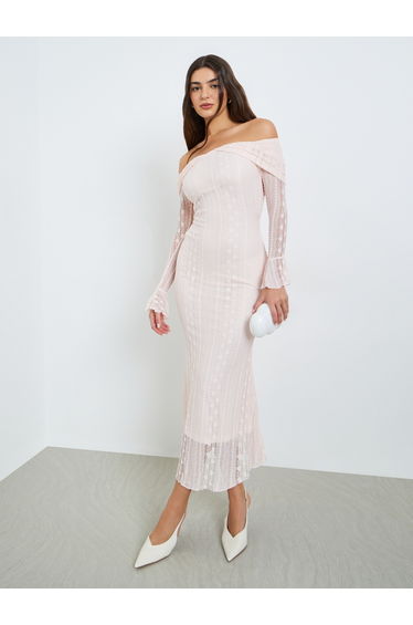 Light Pink Lace Off Shoulder Bodycon Maxi Dress