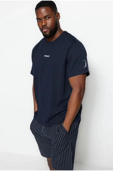 Plus Size Pajama Set - Navy blue - Striped