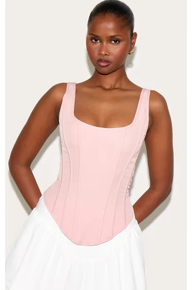 Pale Pink Boned Dip Hem Longline Corset