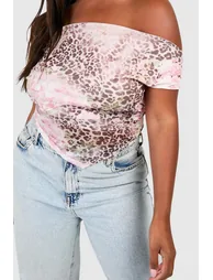 Plus Faded Leopard Mesh Cowl Front And Back Top - brown - 3