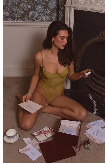 Chartreuse Lace Underwired Lingerie Bodysuit