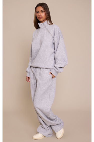 Petite Ash Grey Funnel Neck Side Zip Sweatshirt