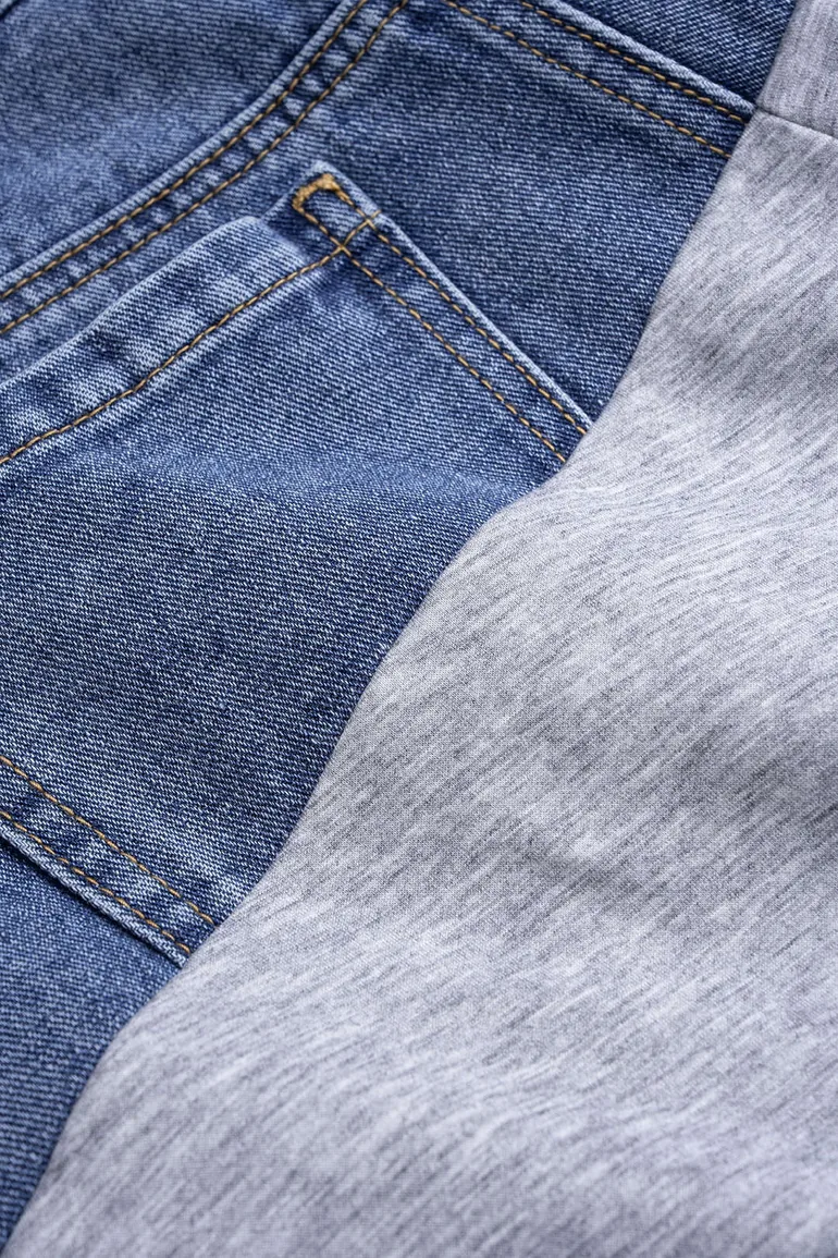 Denim Patchwork Drawstring Jeans - 3