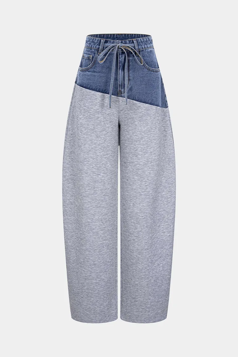 Denim Patchwork Drawstring Jeans