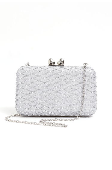 Art Deco Diamond-Patterned Rhinestone Clutch in Silver
