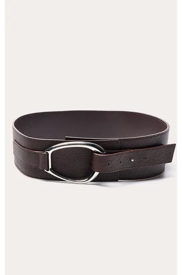 Chocolate Layered Chunky Belt With Large Silver Buckle