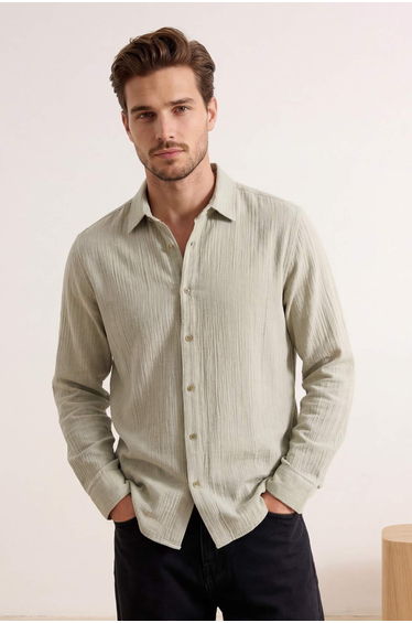 Mint Regular Fit Textured Muslin Loose Flowy Summer Men's Shirt