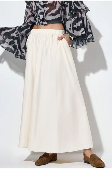 BUSEM Elastic Waist Midi Skirt with Pockets