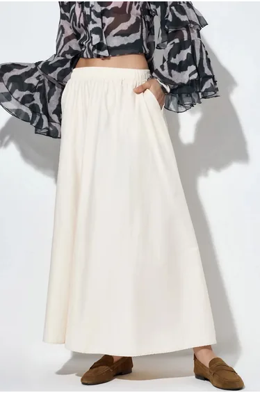 BUSEM Elastic Waist Midi Skirt with Pockets