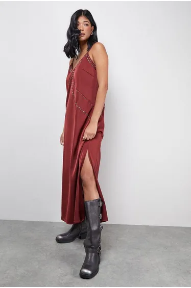 Premium Stud Embellished Strappy Cami Slip Dress