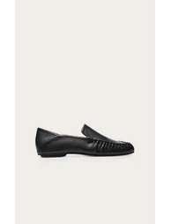 Black PU Ruched Trim Boat Loafer - 1