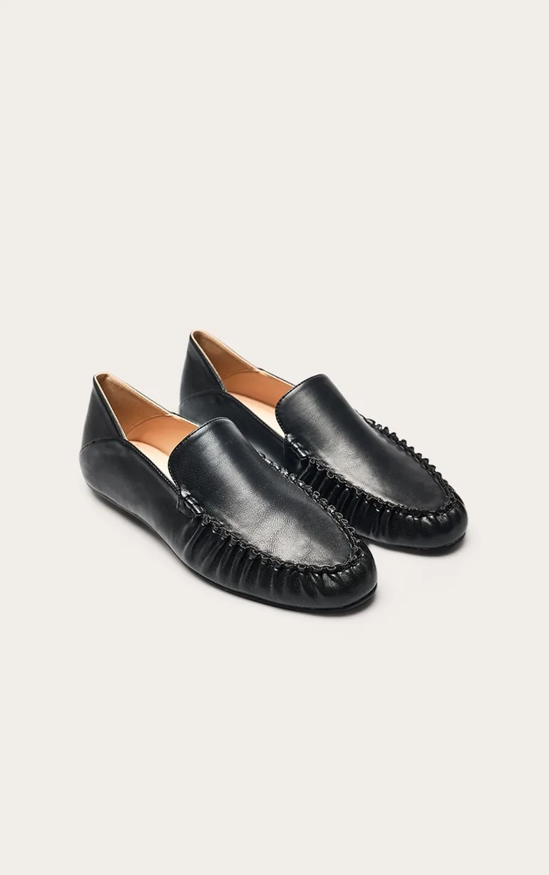 Black PU Ruched Trim Boat Loafer - 2