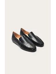 Black PU Ruched Trim Boat Loafer - 2