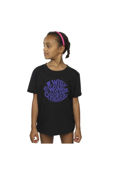 Willy Wonka & The Chocolate Factory Girls Typed Logo Cotton T-Shirt - Black